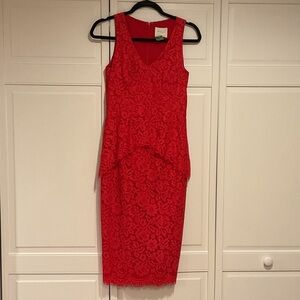 Shoshanna Midnight Red Lace Peplum Sheath V-neck dress size 2